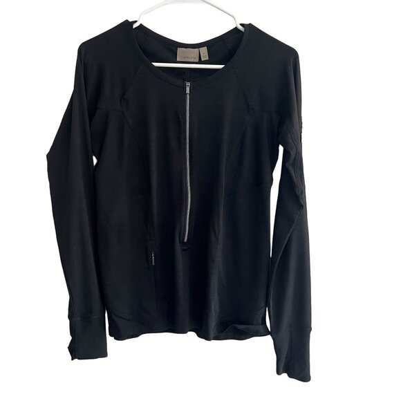 Athleta‎ Women’s 1/2 Zip Long Sleeve Active Top Black Ruched with Pockets M - Picture 1 of 9